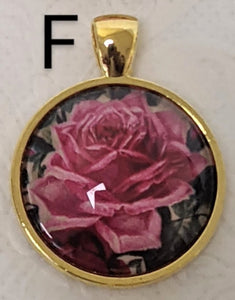 Roses In Bloom Glass Pendant Necklace (Gold)