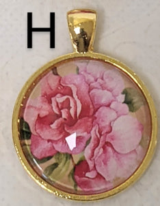 Roses In Bloom Glass Pendant Necklace (Gold)