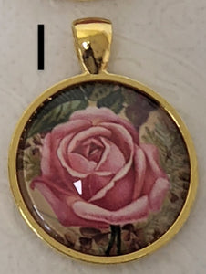 Roses In Bloom Glass Pendant Necklace (Gold)