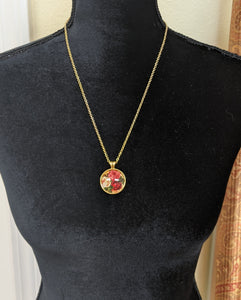 Roses In Bloom Glass Pendant Necklace (Gold)