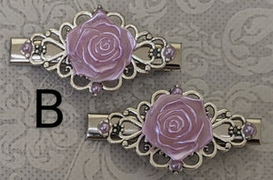 Ornate Pearl Rose Hair Clips