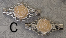 Load image into Gallery viewer, Ornate Pearl Rose Hair Clips
