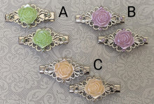 Load image into Gallery viewer, Ornate Pearl Rose Hair Clips
