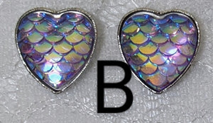 Mermaid Scale Heart Stud Earrings