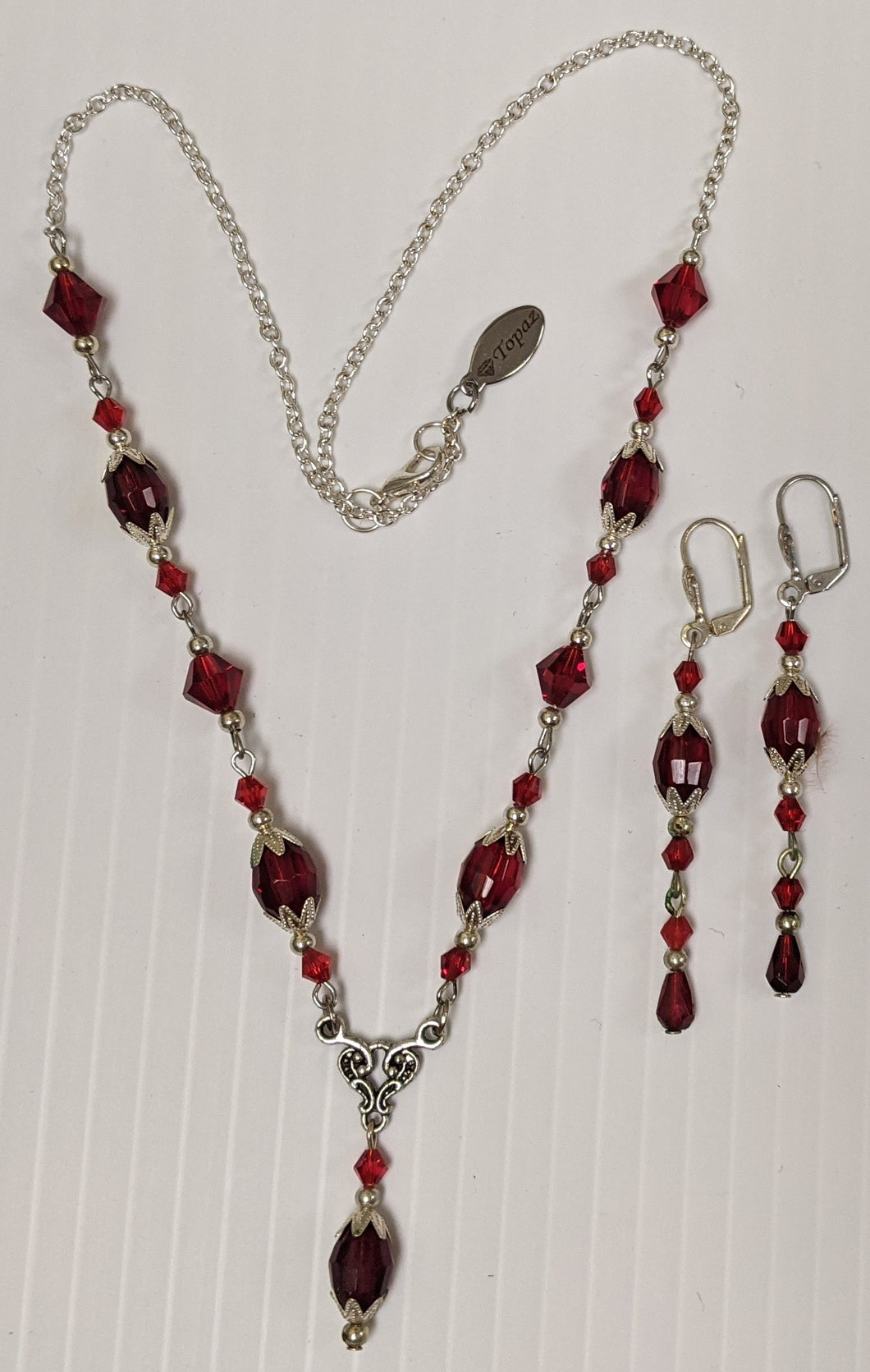 Red Beaded Drop Necklace