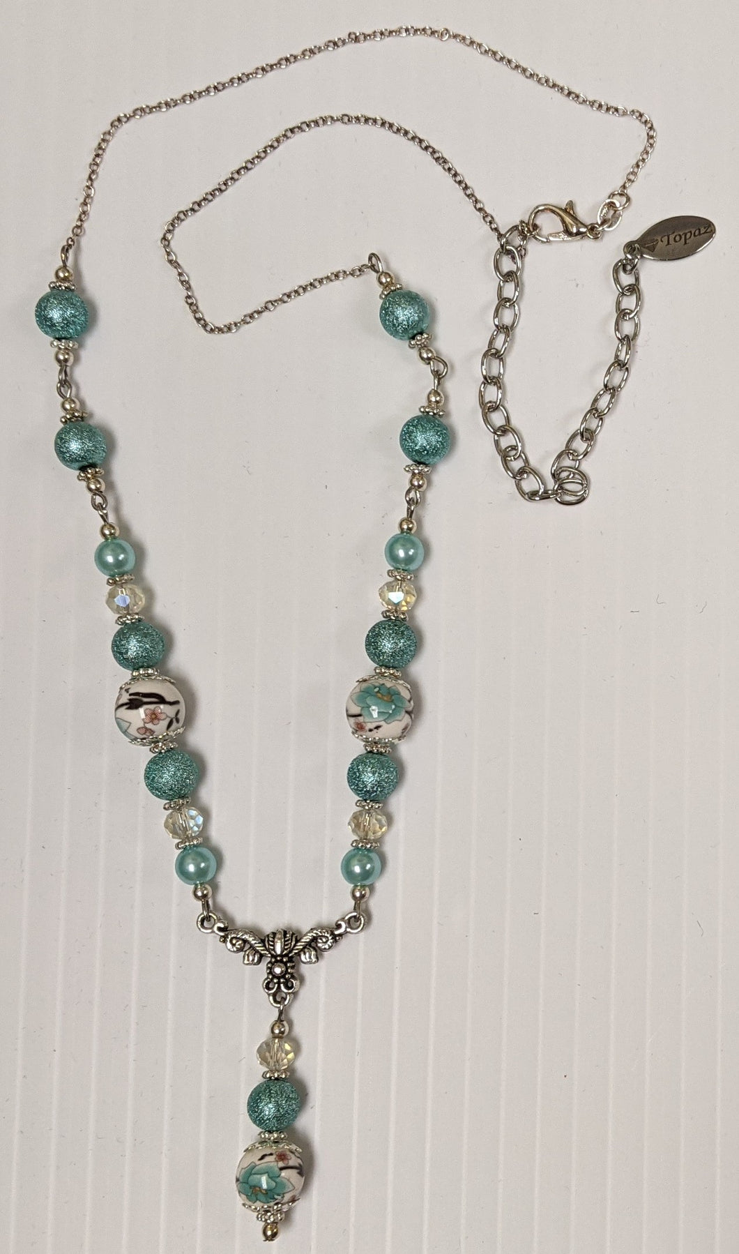 Teal Rose Beaded Necklace